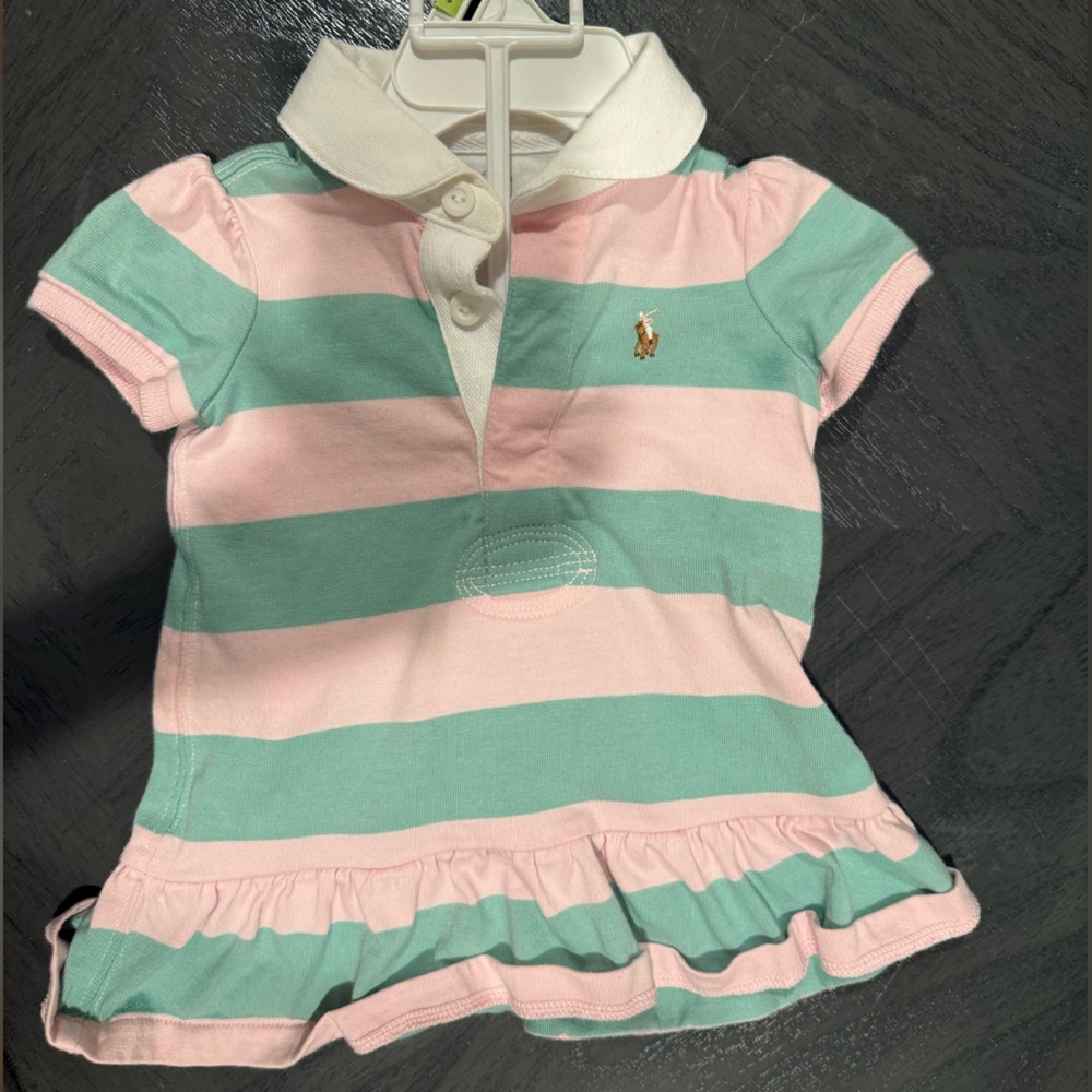 Ralph Lauren Puffed-Sleeve Striped Jersey Rugby Dress.